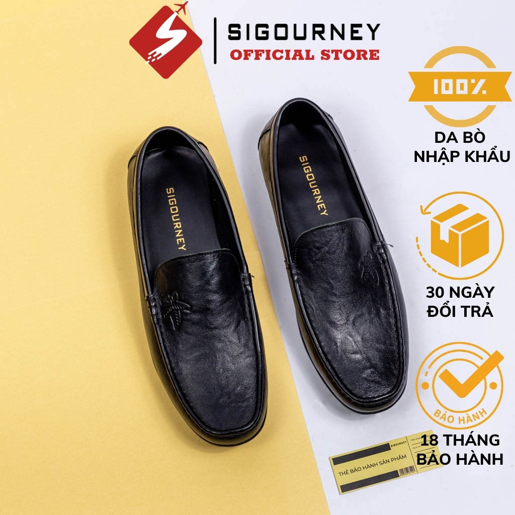 Giày lười nam đẹp dành cho dân văn phòng với da bò cao cấp SIGOURNEY SIG-19 màu đen